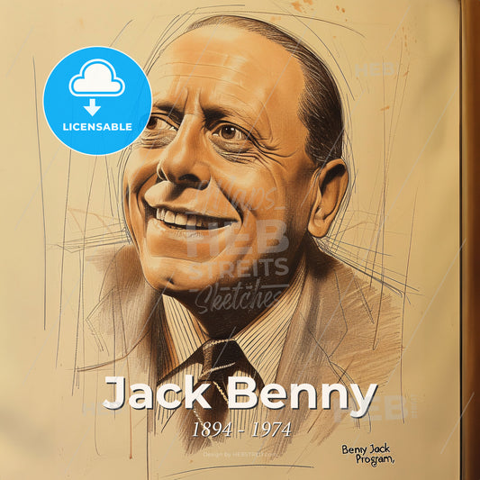 Jack Benny, 1894 - 1974, American comedian and radio/TV host - A Drawing Of A Man Smiling Print Template