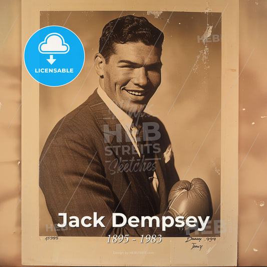 Jack Dempsey, 1895 - 1983, American boxer - A Man Wearing A Suit And Boxing Gloves Print Template