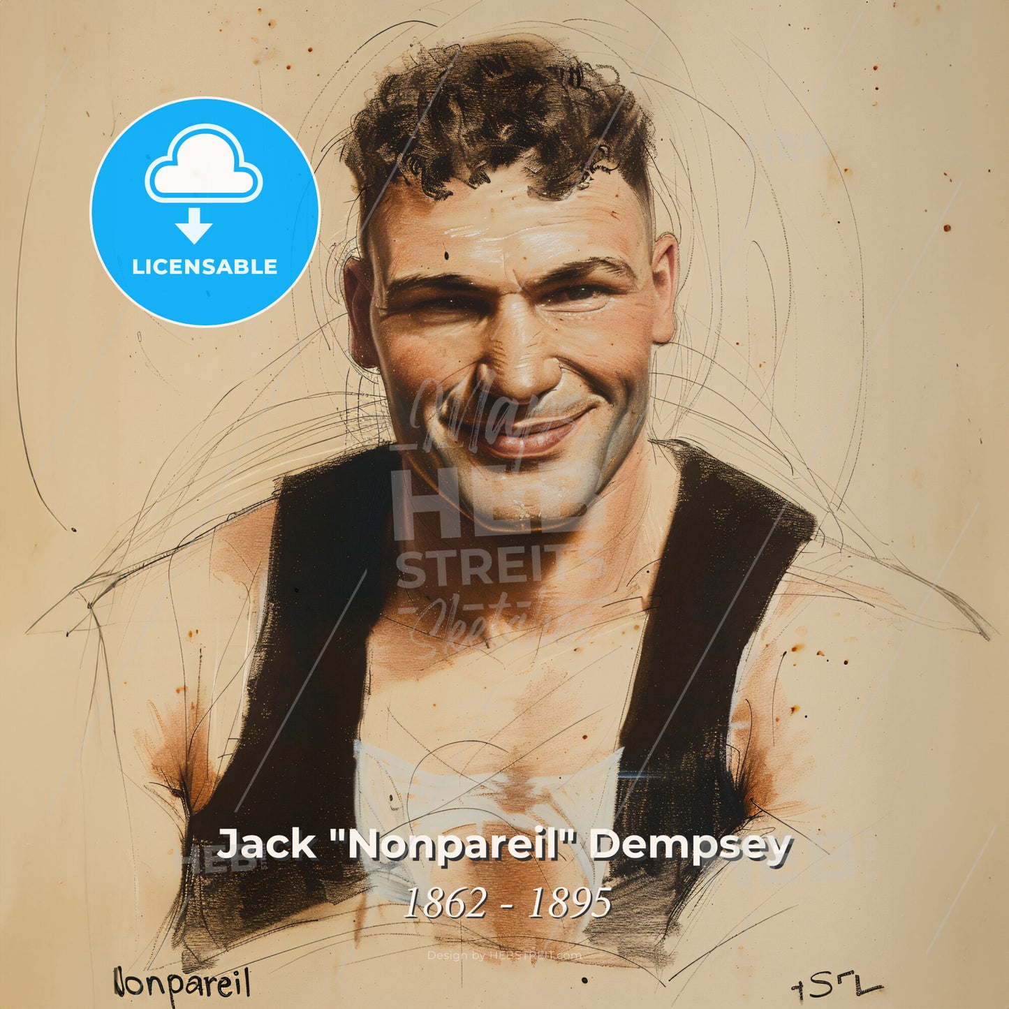 Jack "Nonpareil" Dempsey, 1862 - 1895, Irish-American middleweight boxer - A Drawing Of A Man Print Template