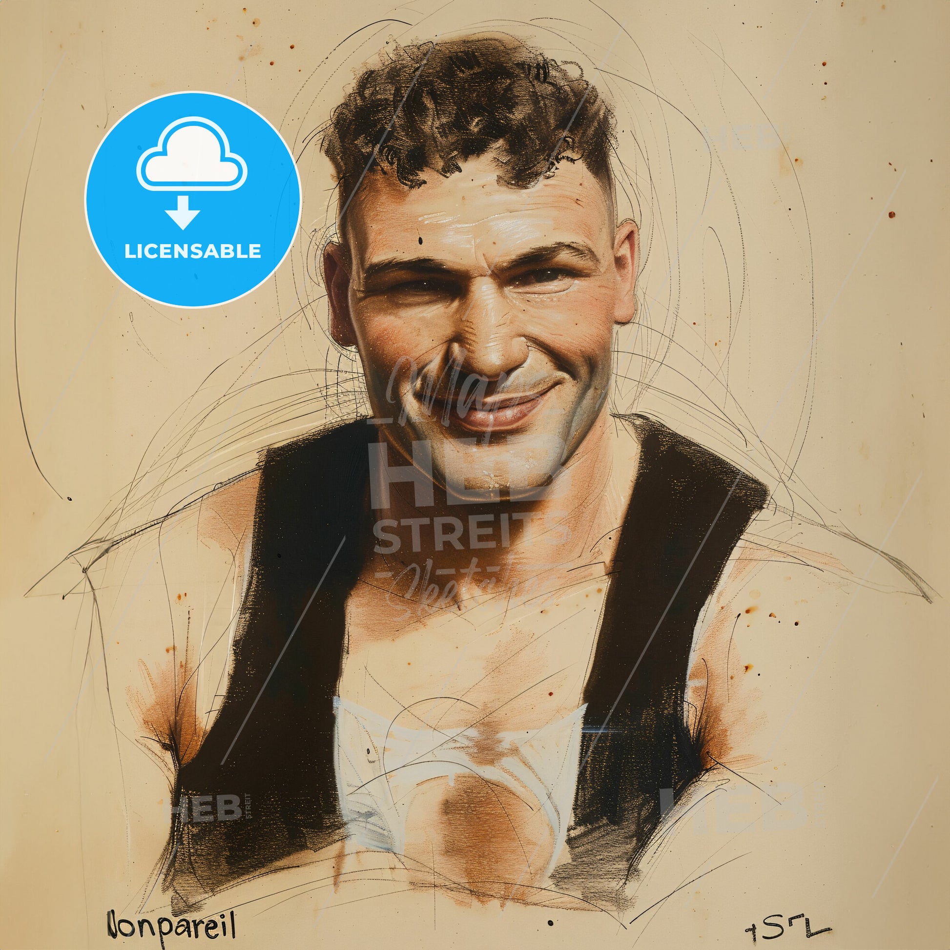 Jack "Nonpareil" Dempsey, 1862 - 1895, Irish-American middleweight boxer - A Drawing Of A Man