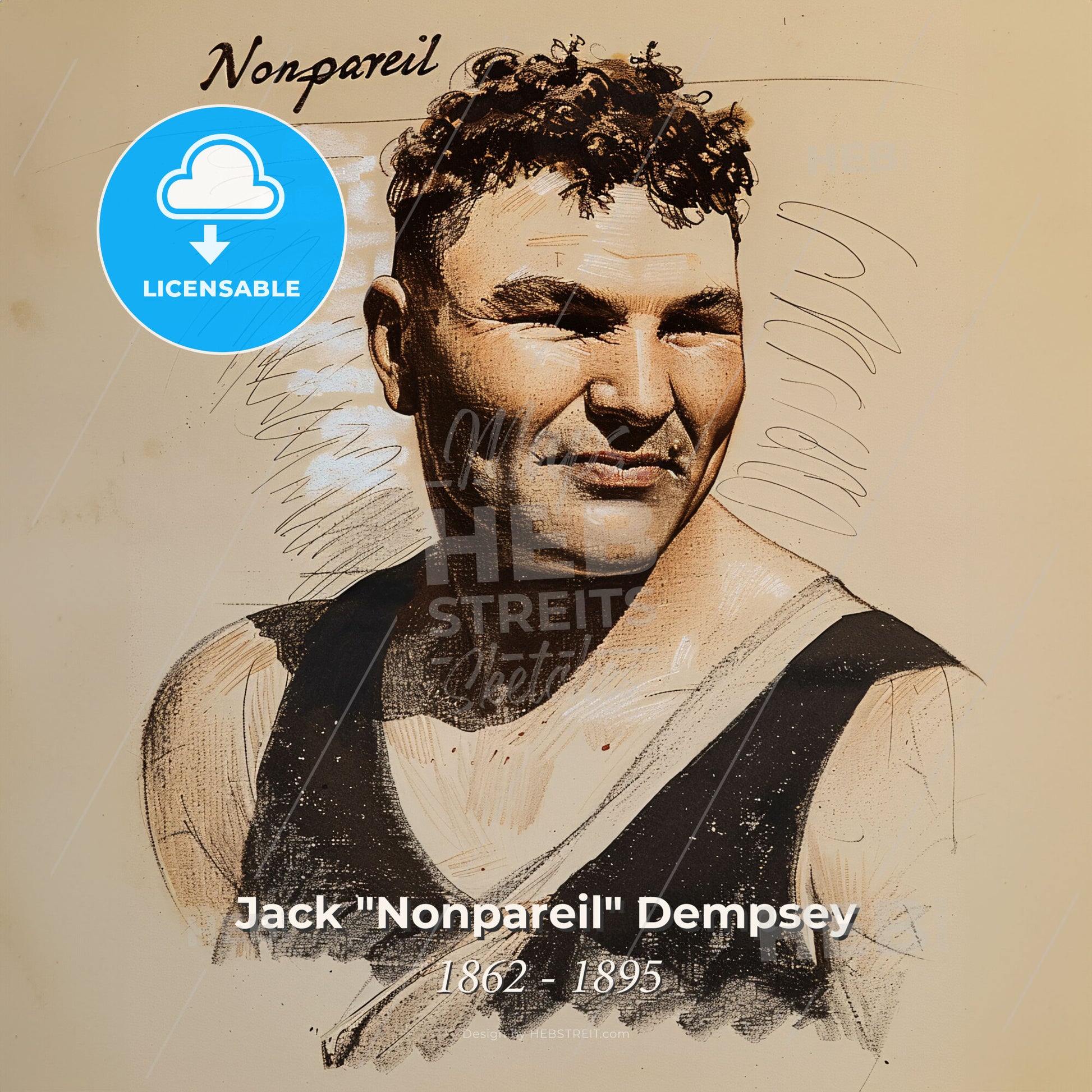 Jack "Nonpareil" Dempsey, 1862 - 1895, Irish-American middleweight boxer - A Drawing Of A Man Print Template