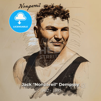 Jack "Nonpareil" Dempsey, 1862 - 1895, Irish-American middleweight boxer - A Drawing Of A Man Print Template