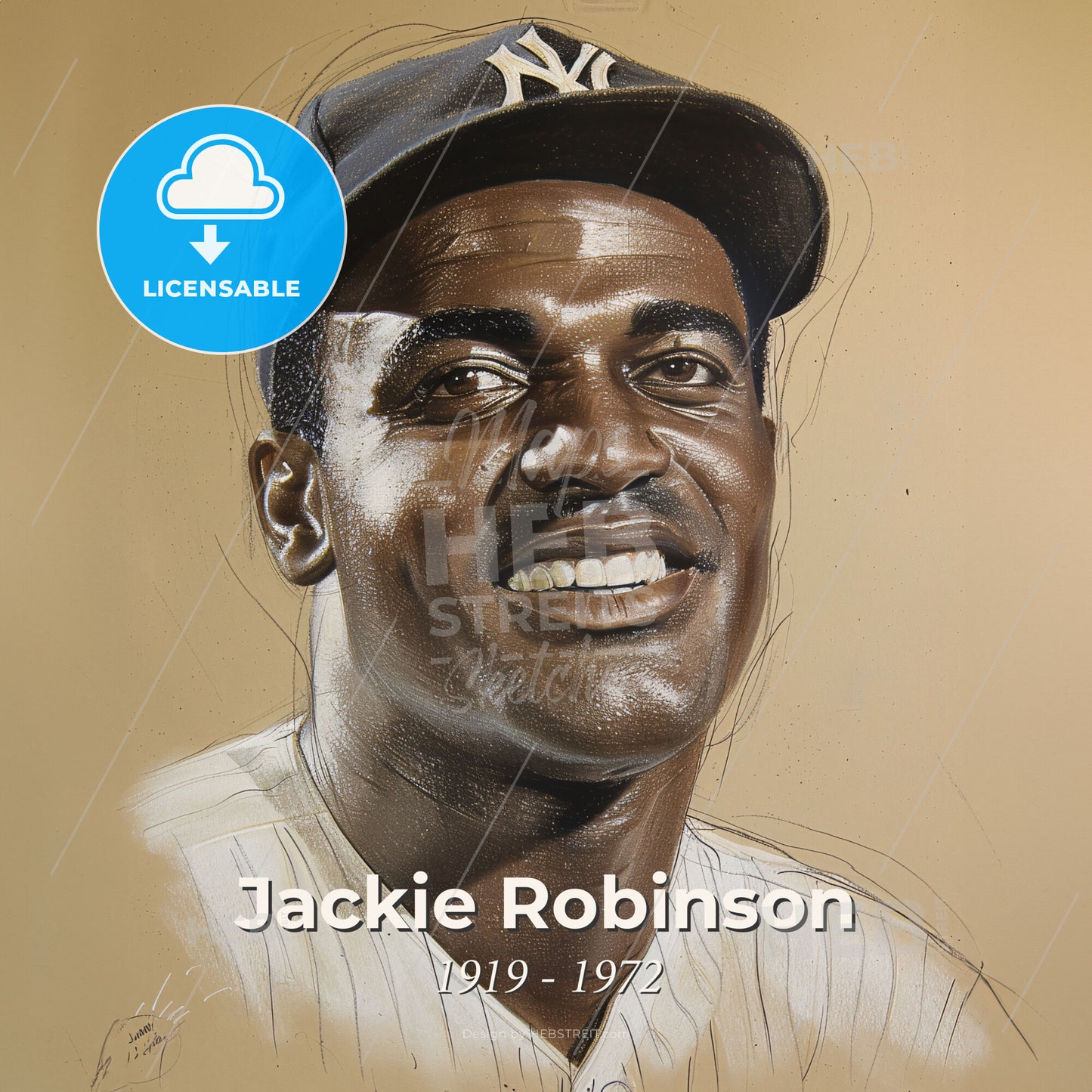 Jackie Robinson, 1919 - 1972, American baseball player - A Man Wearing A Baseball Cap Print Template