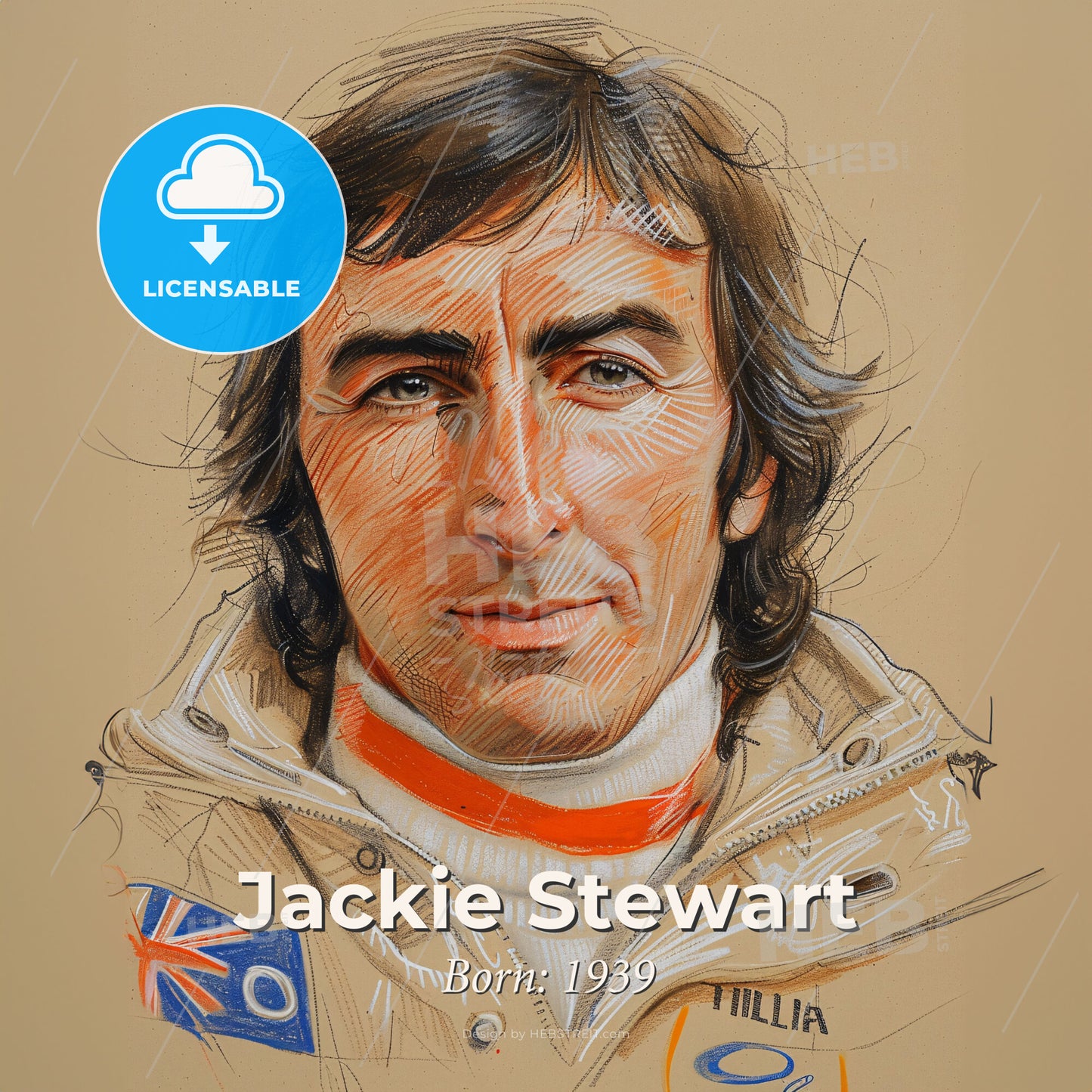 Jackie Stewart, Born: 1939, British racing driver - A Drawing Of A Man Print Template