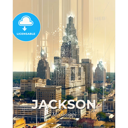 Jackson Mississippi Skyline Lights and Wonders - A city with many tall buildings - Square format print template