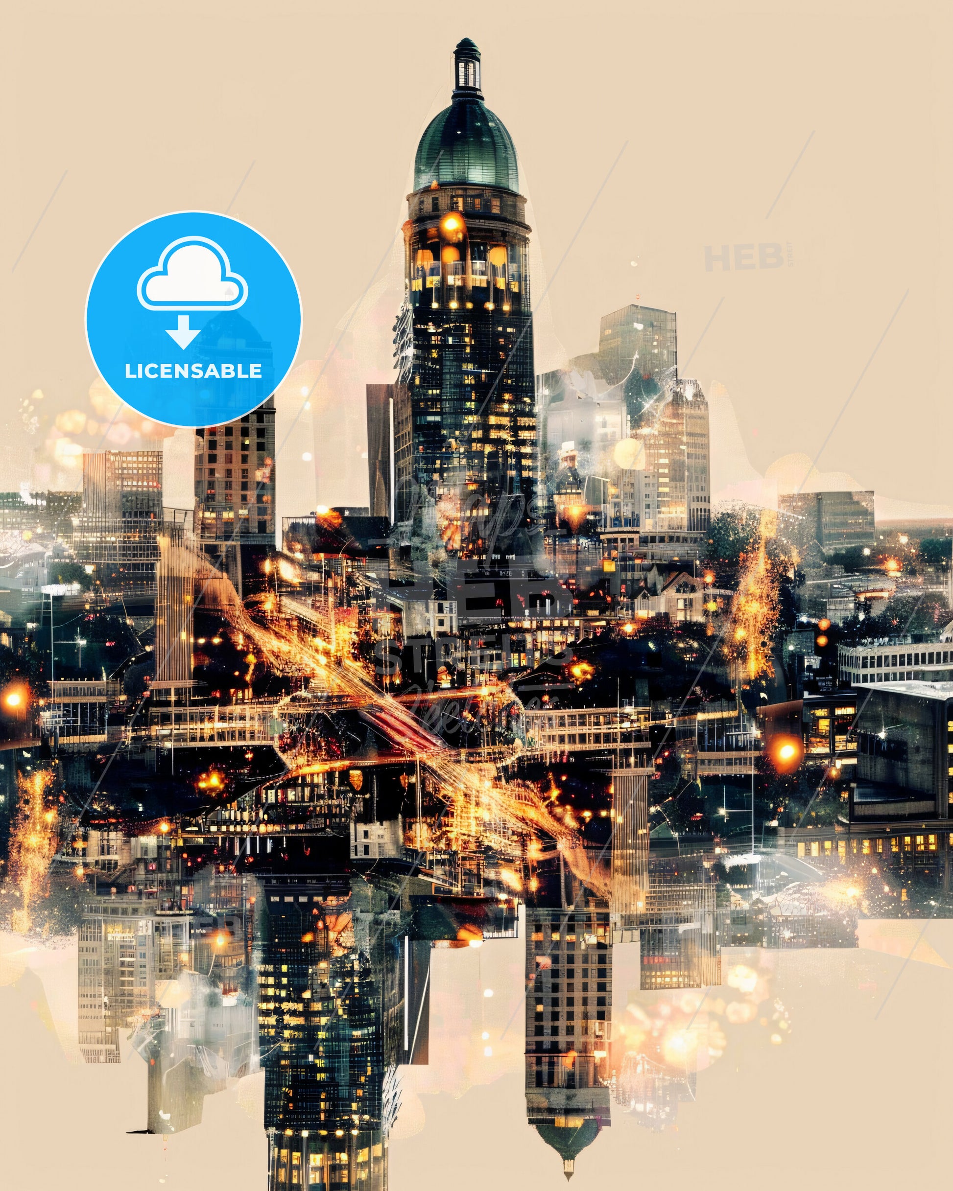 Jackson Double Exposure Skyline Art Poster - A city skyline with many tall buildings