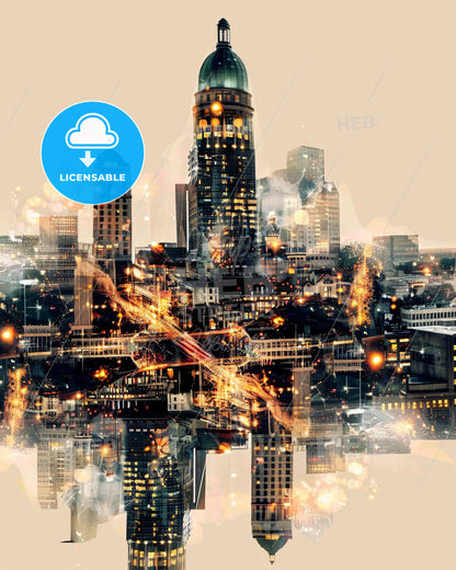 Jackson Double Exposure Skyline Art Poster - A city skyline with many tall buildings