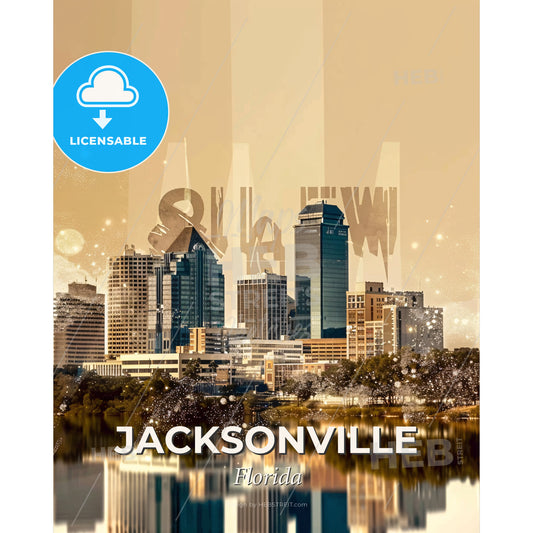 Jacksonville City Skyline Modern Composite Poster Art - A city skyline with trees and water - Square format print template