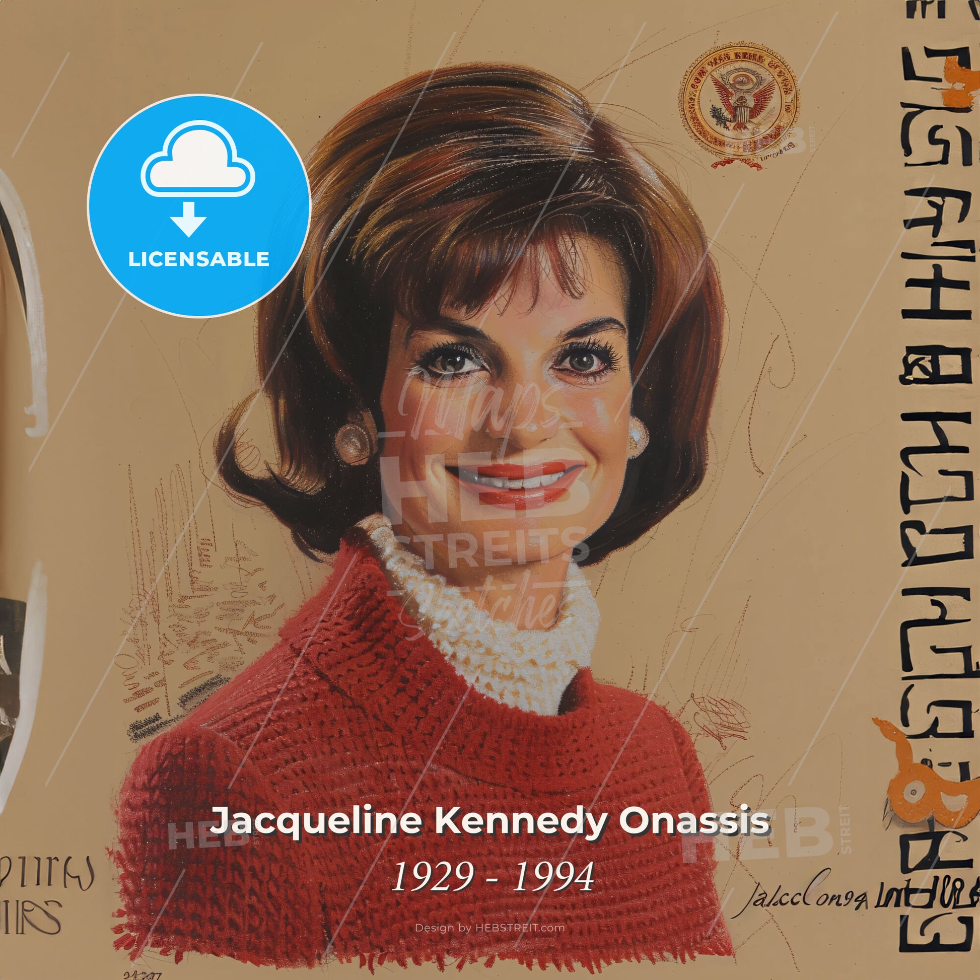 Jacqueline Kennedy Onassis, 1929 - 1994, American First Lady and socialite - A Woman In A Red Sweater Print Template