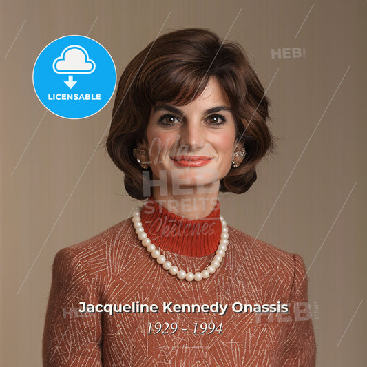 Jacqueline Kennedy Onassis, 1929 - 1994, American First Lady and socialite - A Woman Wearing A Red Sweater And Pearl Necklace Print Template