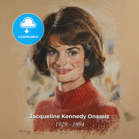 Jacqueline Kennedy Onassis, 1929 - 1994, American First Lady and socialite - A Painting Of A Woman In A Red Sweater Print Template