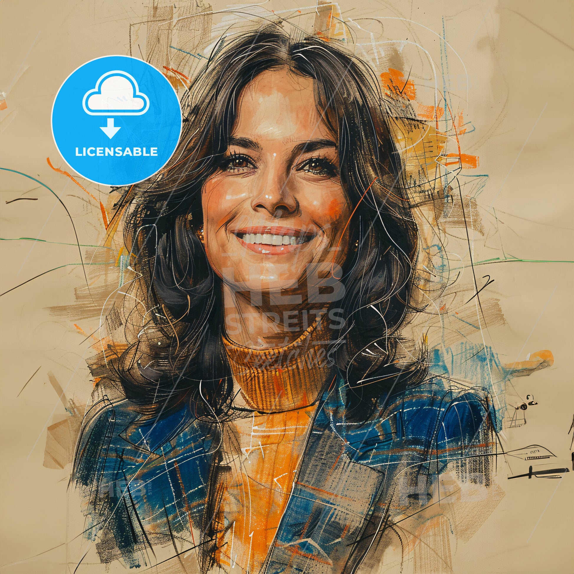 Jacqueline Kennedy Onassis, 1929 - 1994, American First Lady and socialite - A Woman With Brown Hair Wearing A Blue Jacket And Orange Turtleneck