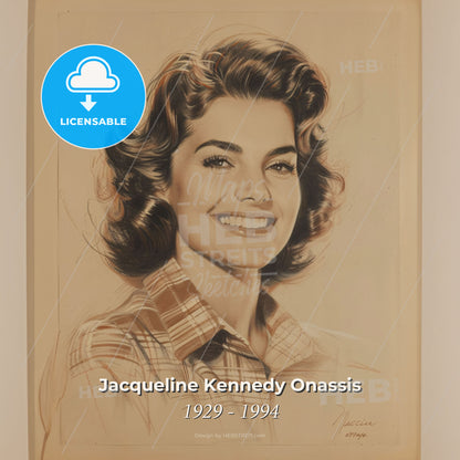 Jacqueline Kennedy Onassis, 1929 - 1994, American First Lady and socialite - A Drawing Of A Woman Smiling Print Template