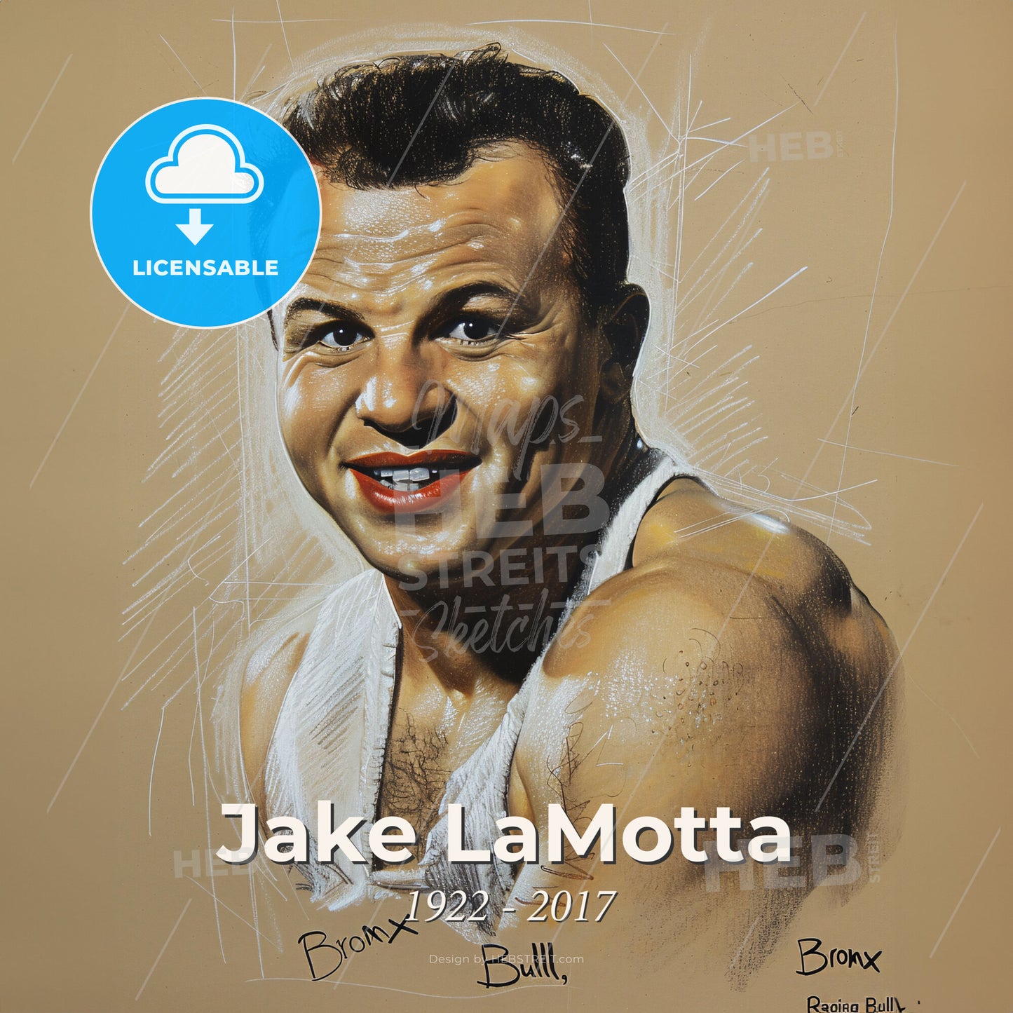 Jake LaMotta, 1922 - 2017, American middleweight boxer - A Drawing Of A Man Print Template