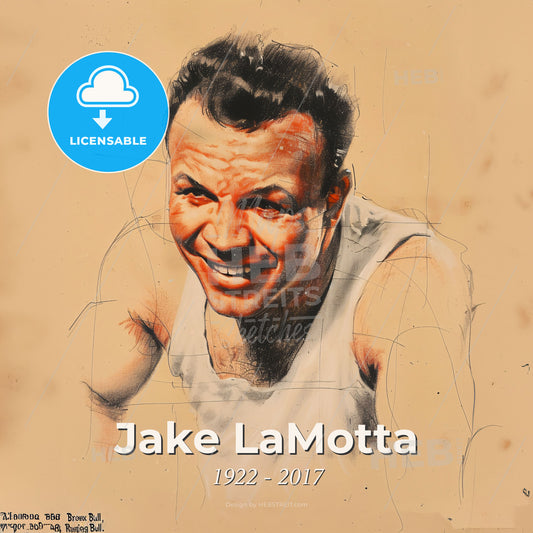 Jake LaMotta, 1922 - 2017, American middleweight boxer - A Drawing Of A Man Smiling Print Template