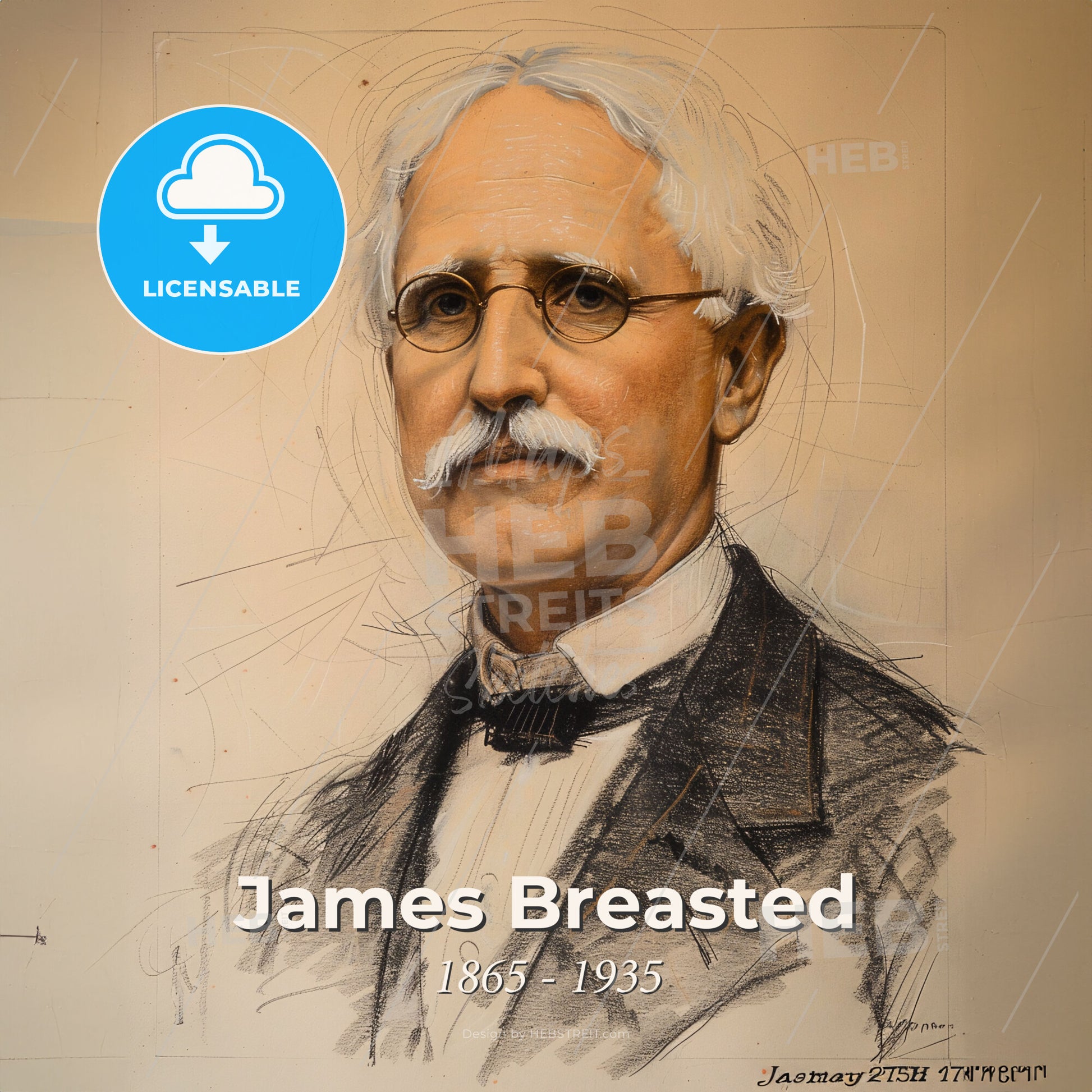 James Breasted, 1865 - 1935, American archaeologist and historian - A Drawing Of A Man With A Mustache Print Template