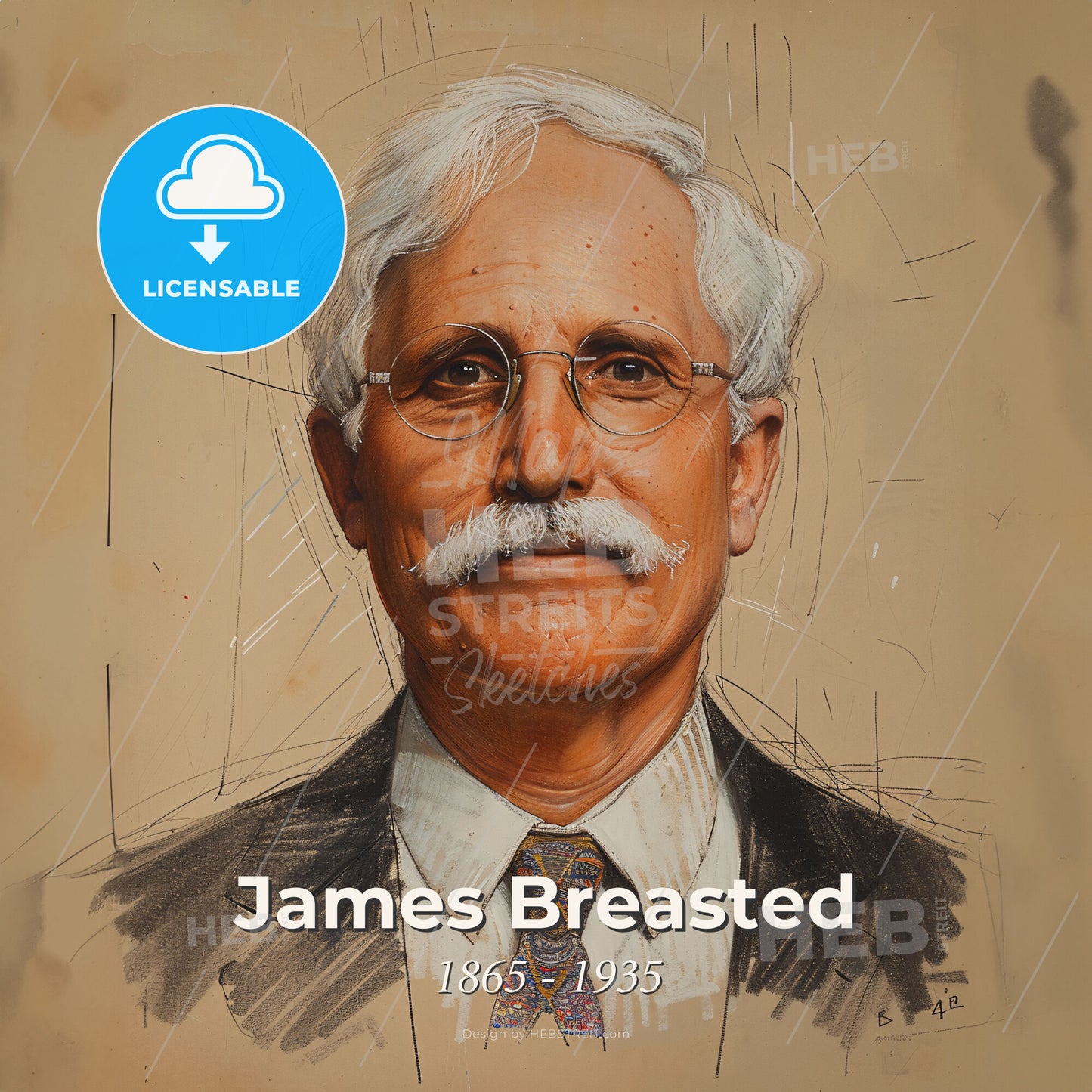 James Breasted, 1865 - 1935, American archaeologist and historian - A Portrait Of A Man With A Mustache Print Template