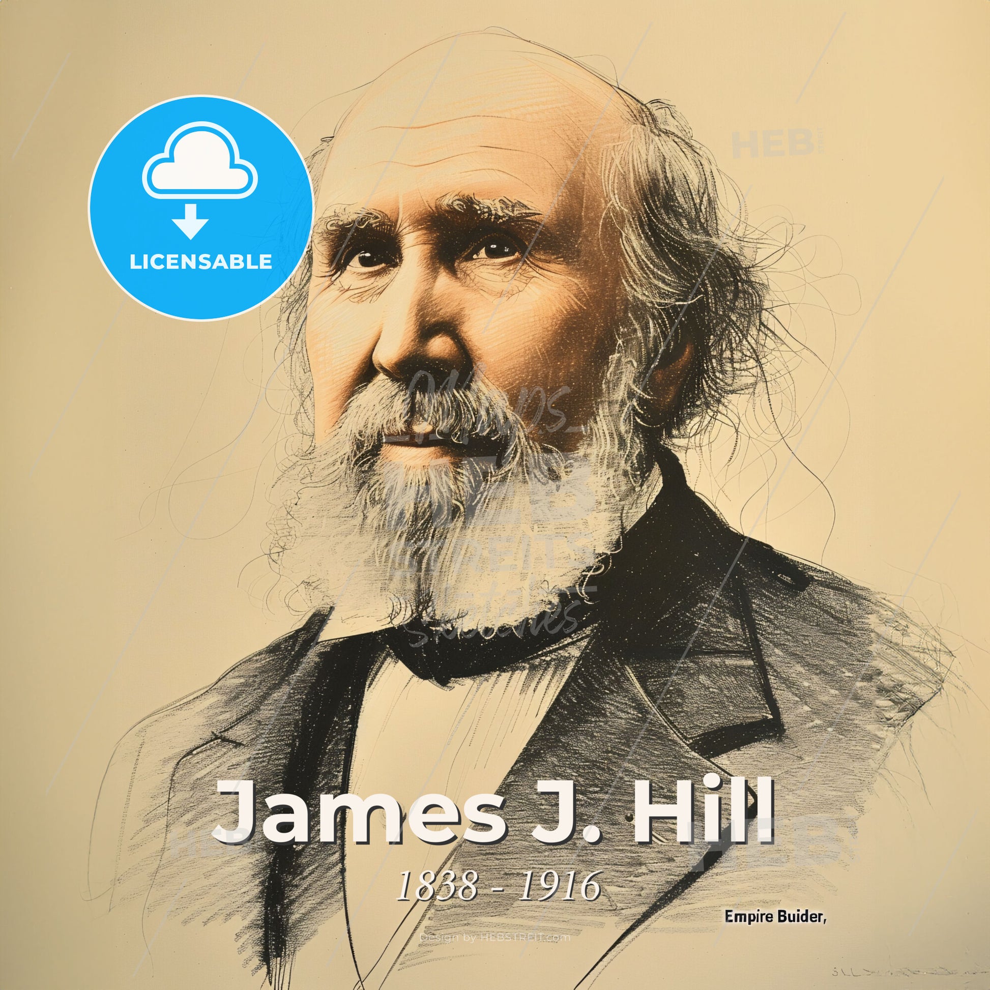 James J. Hill, 1838 - 1916, Canadian-American railway executive - A Drawing Of A Man With A Beard Print Template