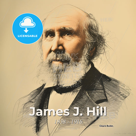 James J. Hill, 1838 - 1916, Canadian-American railway executive - A Drawing Of A Man With A Beard Print Template