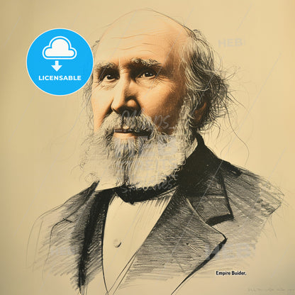 James J. Hill, 1838 - 1916, Canadian-American railway executive - A Drawing Of A Man With A Beard