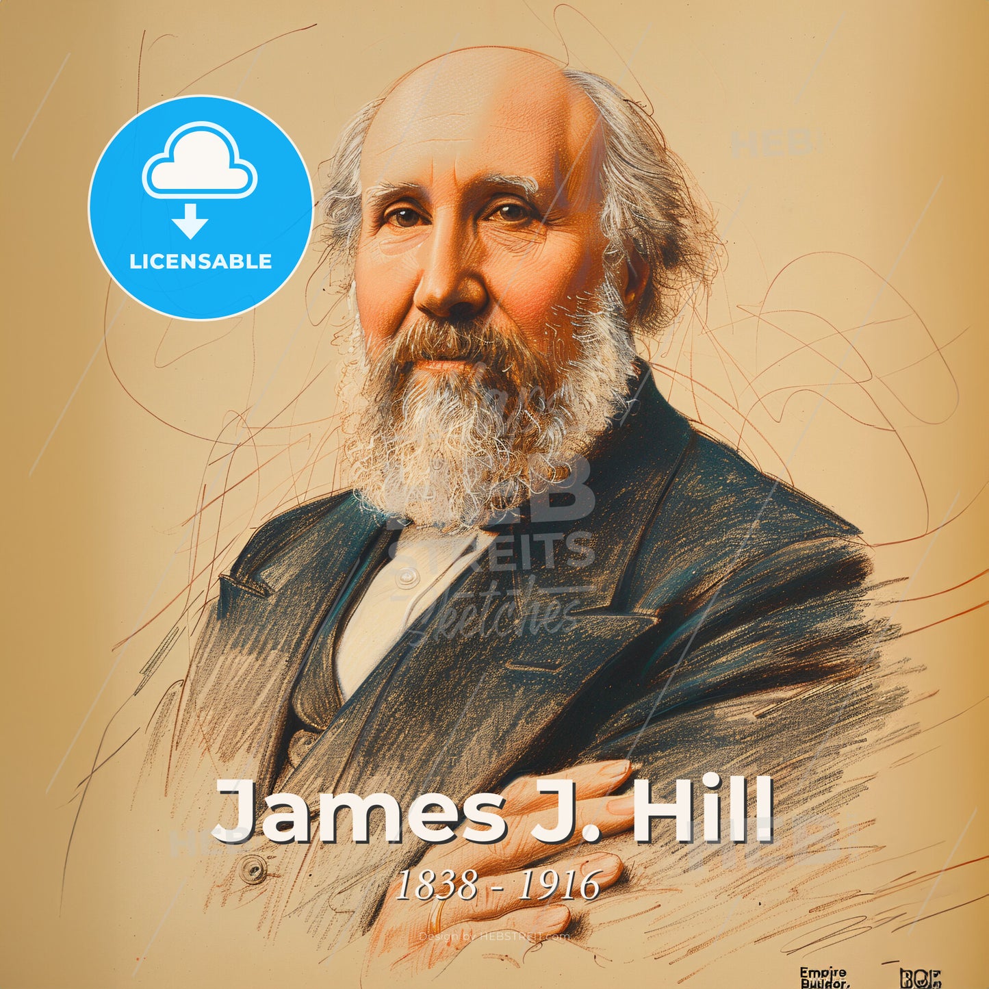 James J. Hill, 1838 - 1916, Canadian-American railway executive - A Man With A Beard Print Template