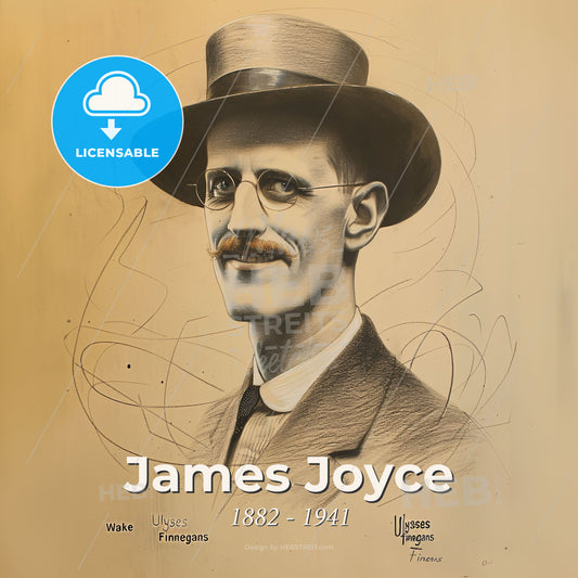 James Joyce, 1882 - 1941, Irish writer - A Man With A Hat And Glasses Print Template