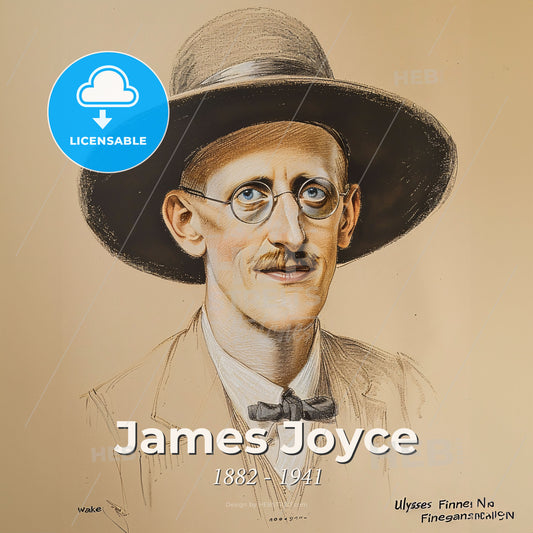 James Joyce, 1882 - 1941, Irish writer - A Man Wearing A Hat And Glasses Print Template