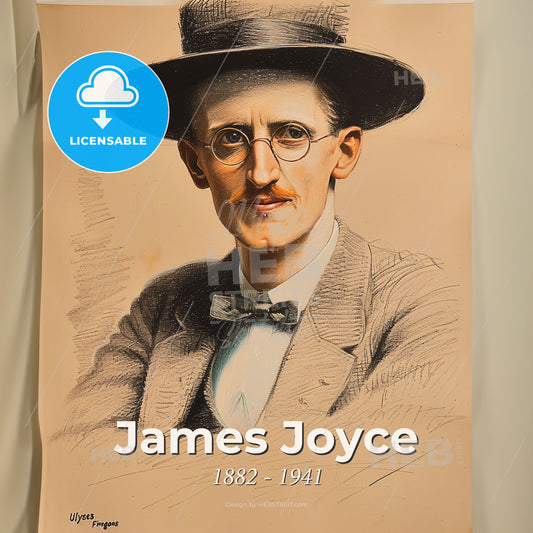 James Joyce, 1882 - 1941, Irish writer - A Man In A Hat And Glasses Print Template