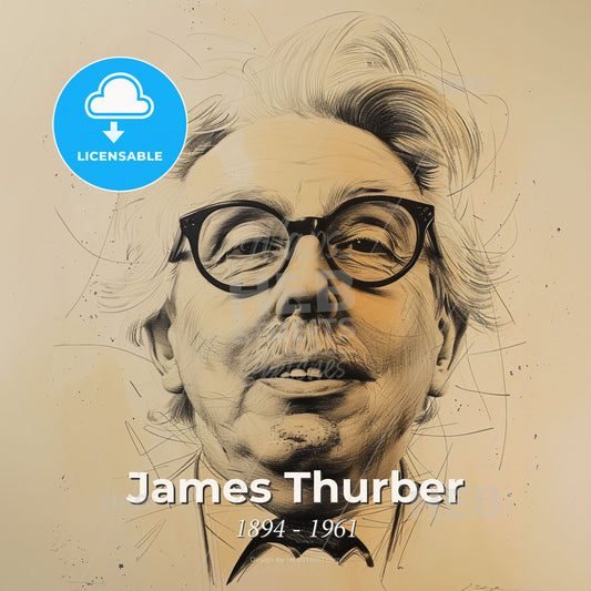 James Thurber, 1894 - 1961, American cartoonist and writer - A Drawing Of A Man With Glasses Print Template