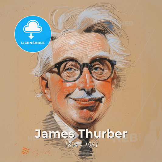 James Thurber, 1894 - 1961, American cartoonist and writer - A Drawing Of A Man Wearing Glasses Print Template