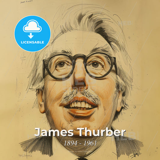 James Thurber, 1894 - 1961, American cartoonist and writer - A Drawing Of A Man With Glasses Print Template