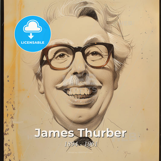 James Thurber, 1894 - 1961, American cartoonist and writer - A Drawing Of A Man With Glasses Print Template