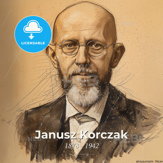 Janusz Korczak, 1878 - 1942, Polish educator and pediatrician - A Drawing Of A Man With Glasses Print Template