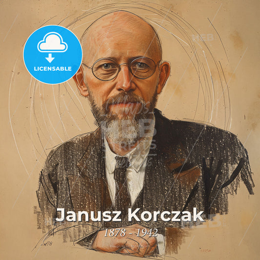 Janusz Korczak, 1878 - 1942, Polish educator and pediatrician - A Man Wearing Glasses And A Suit Print Template