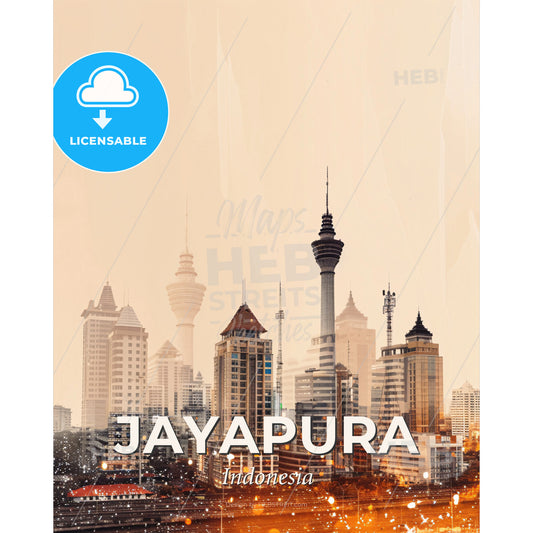 Jayapura City Skyline at Dawn Composite Poster - A city skyline with tall buildings - Square format print template