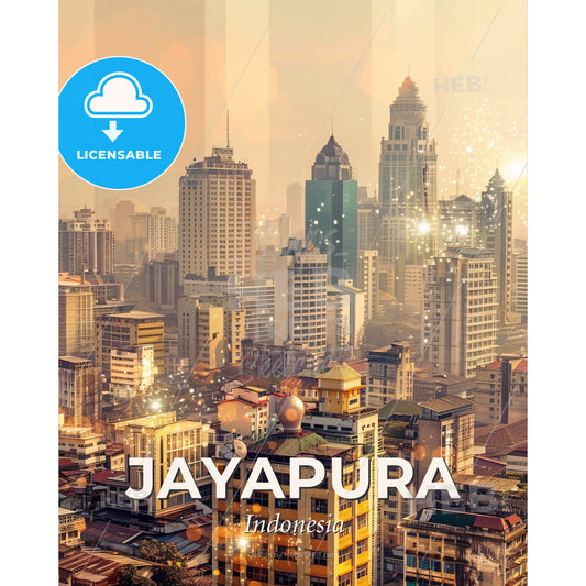 Jayapura Cityscape Composite Art Poster - A city with many tall buildings - Square format print template