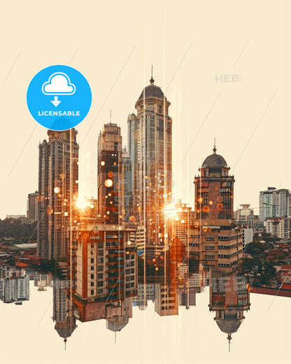 Jayapura Indonesia Skyline Double Exposure Sunset Print - Lingaraja Temple skyline with many tall buildings