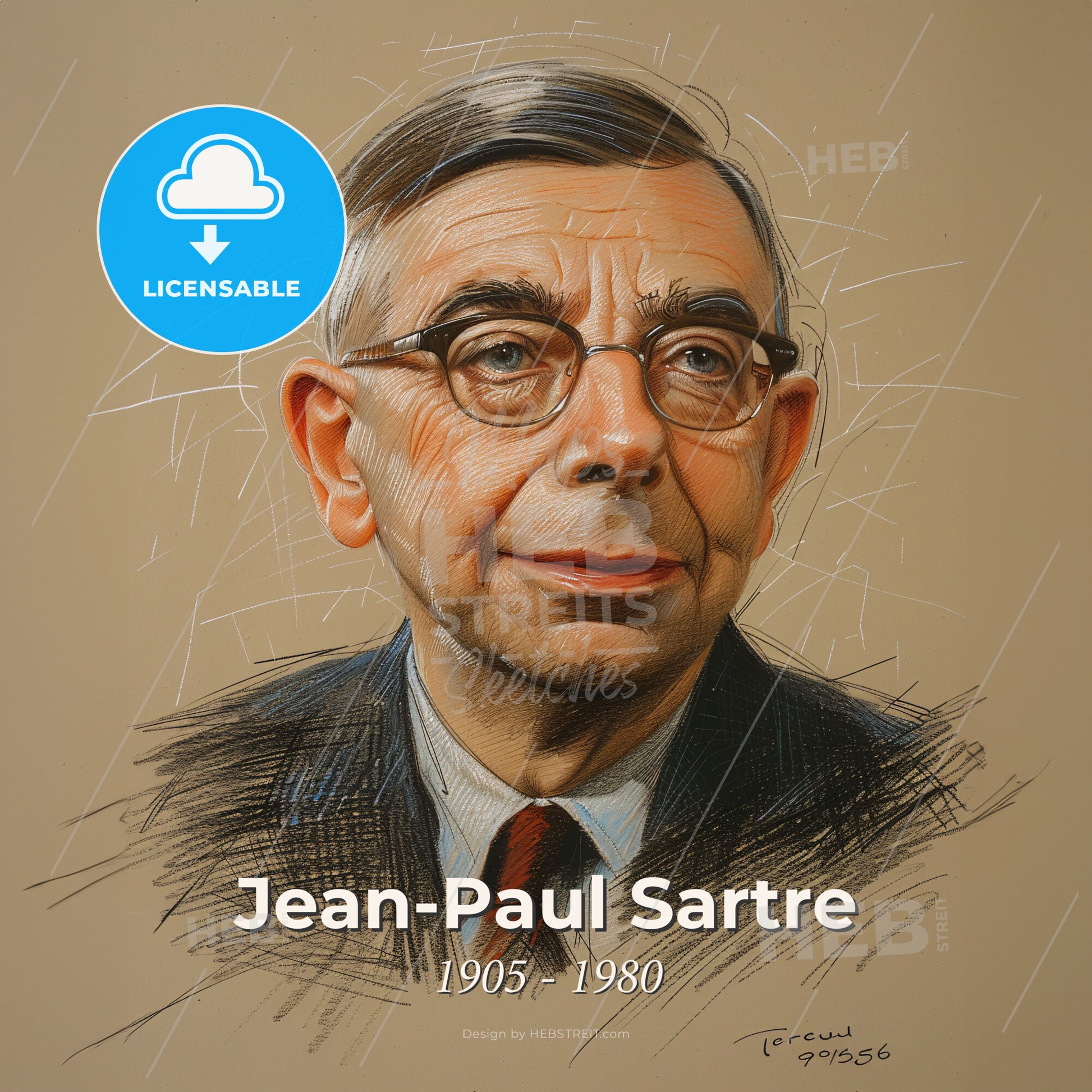 Jean-Paul Sartre, 1905 - 1980, French philosopher and writer - A Man Wearing Glasses And A Suit Print Template