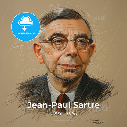 Jean-Paul Sartre, 1905 - 1980, French philosopher and writer - A Man Wearing Glasses And A Suit Print Template
