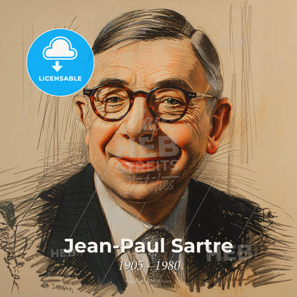 Jean-Paul Sartre, 1905 - 1980, French philosopher and writer - A Man Wearing Glasses And A Suit Print Template