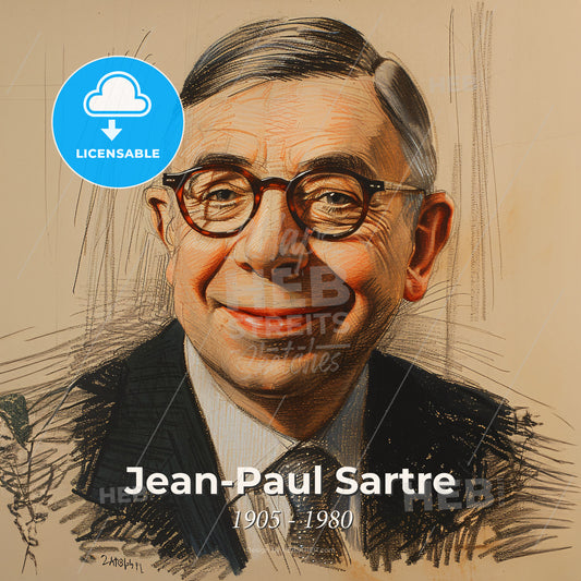 Jean-Paul Sartre, 1905 - 1980, French philosopher and writer - A Man Wearing Glasses And A Suit Print Template