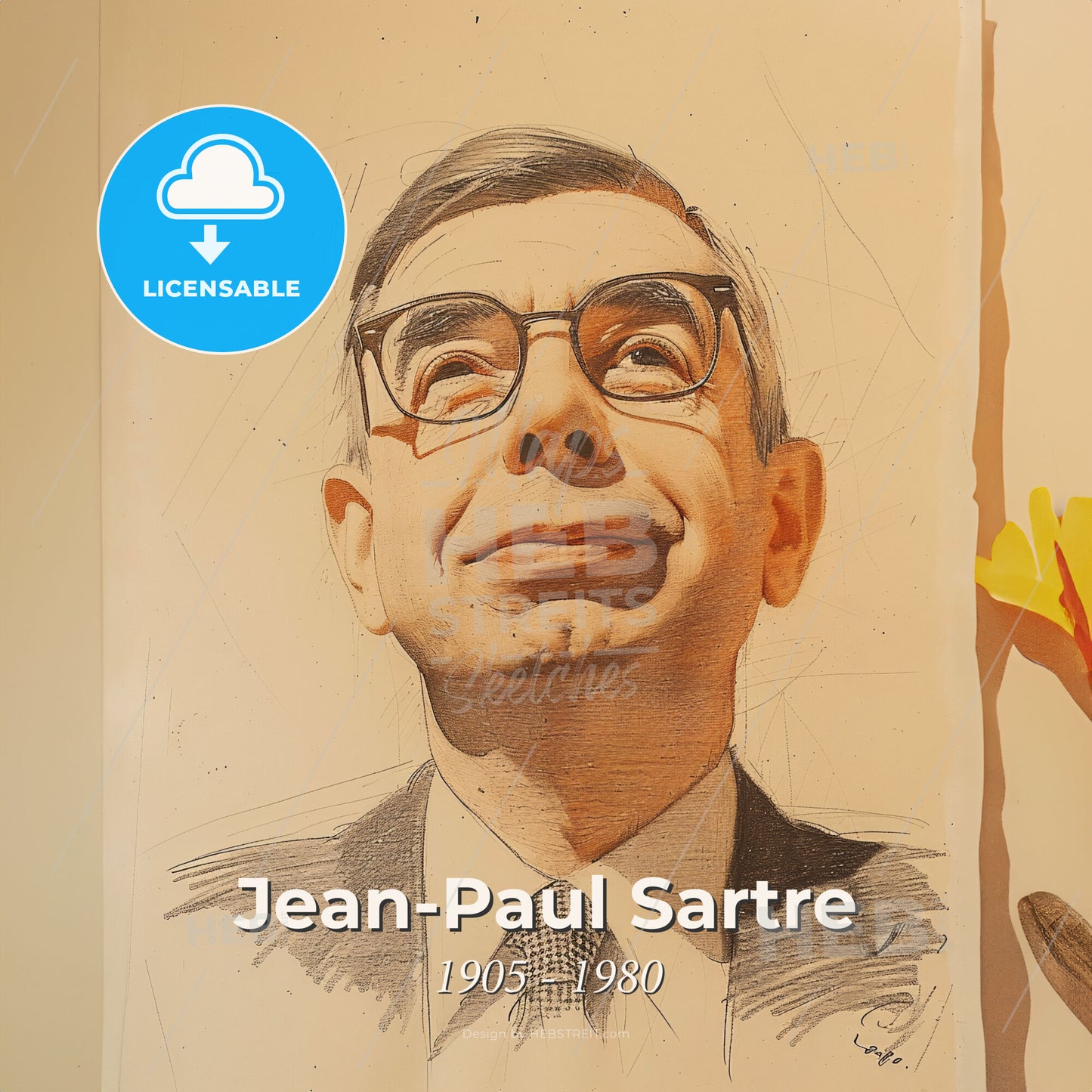 Jean-Paul Sartre, 1905 - 1980, French philosopher and writer - A Drawing Of A Man Print Template