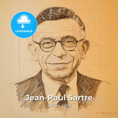 Jean-Paul Sartre, 1905 - 1980, French philosopher and writer - A Drawing Of A Man Print Template