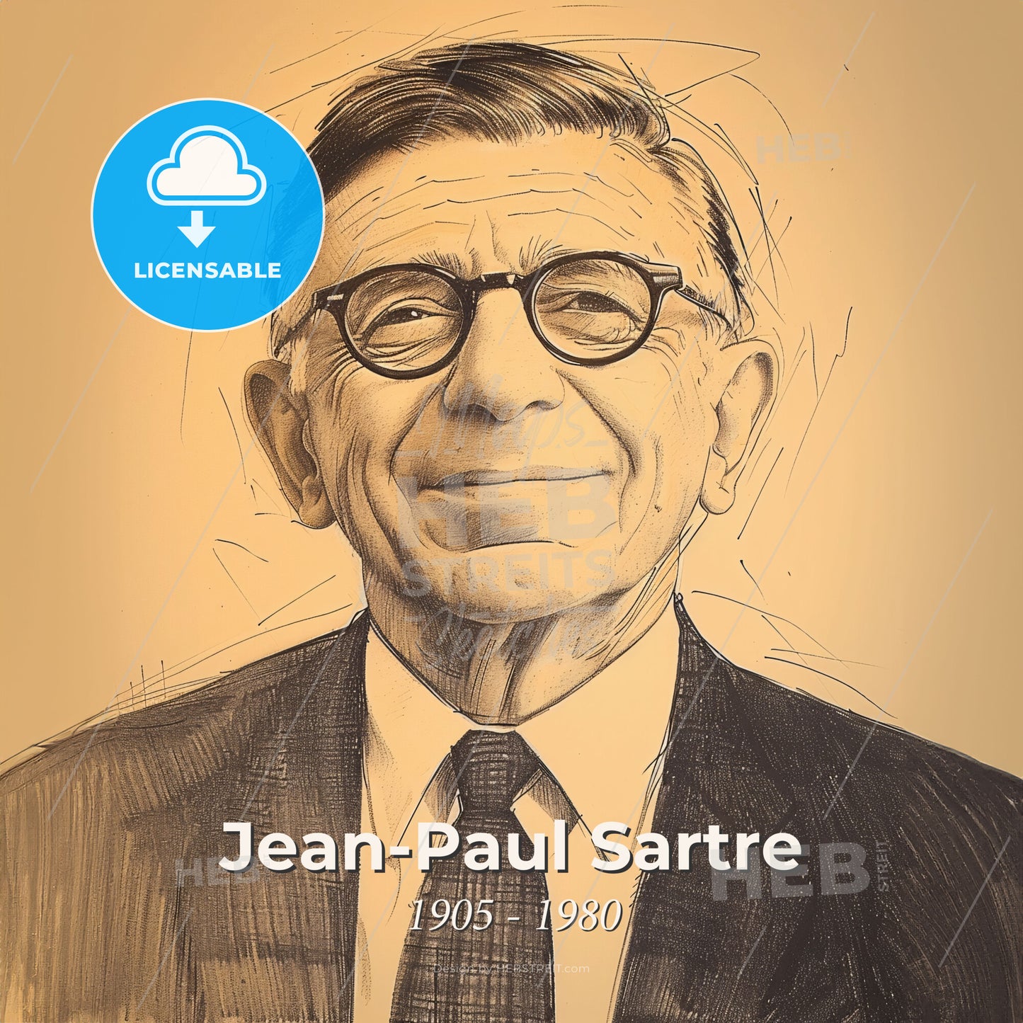 Jean-Paul Sartre, 1905 - 1980, French philosopher and writer - A Man In A Suit And Tie Print Template