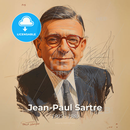 Jean-Paul Sartre, 1905 - 1980, French philosopher and writer - A Man Wearing Glasses And A Suit Print Template