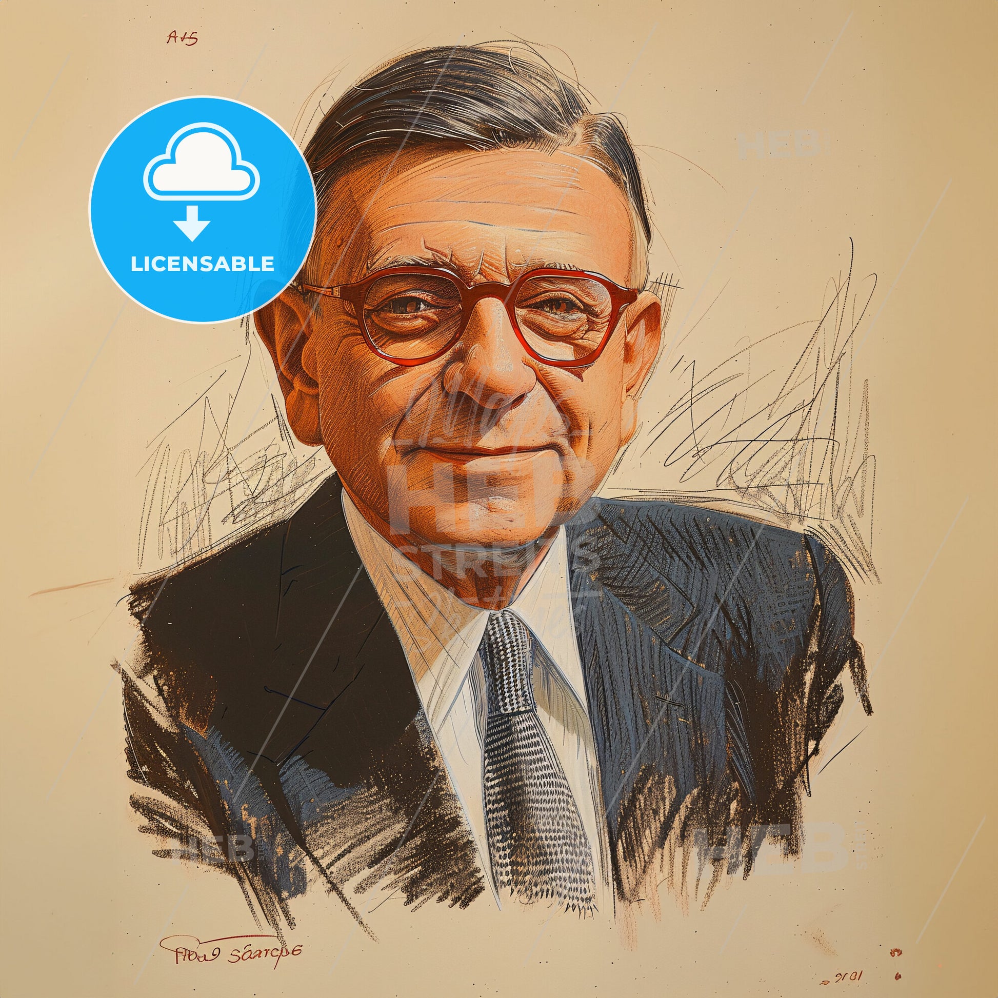 Jean-Paul Sartre, 1905 - 1980, French philosopher and writer - A Man Wearing Glasses And A Suit