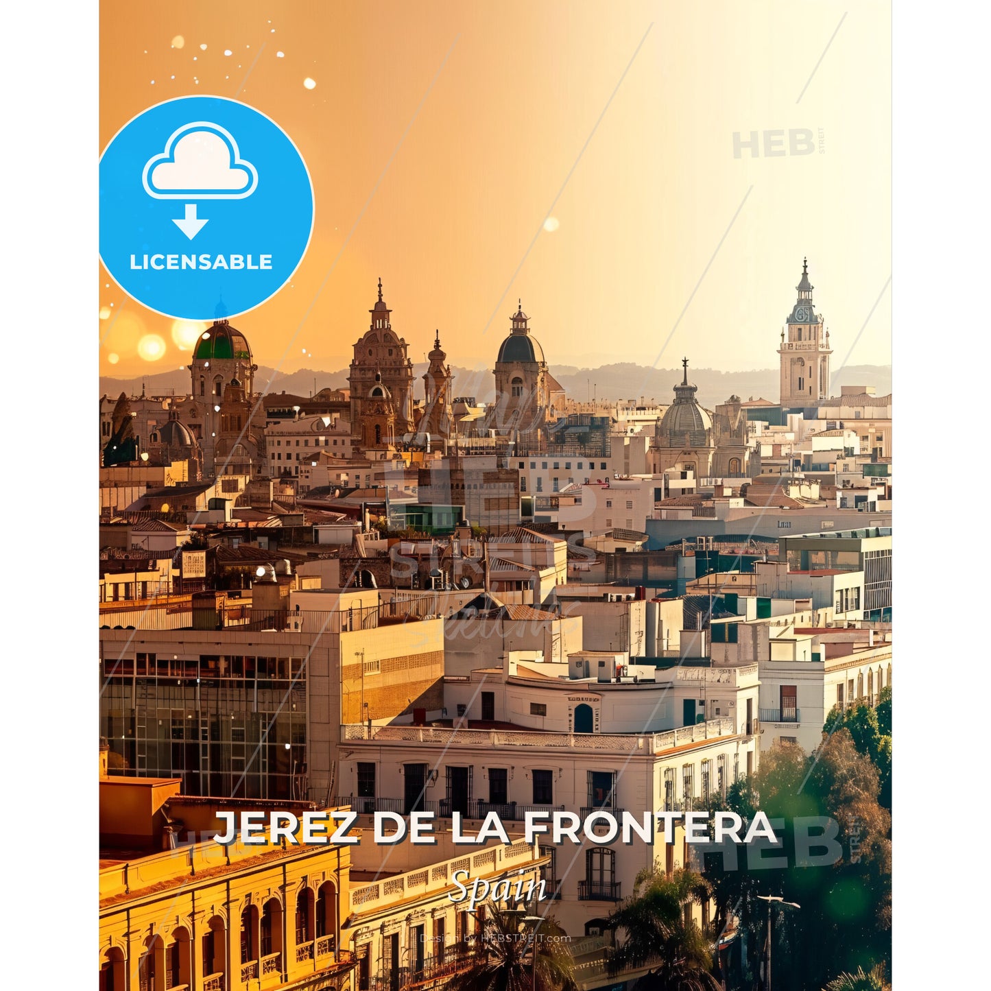 Jerez de la Frontera City Skyline Composite Wall Art - A city with many buildings - Square format print template