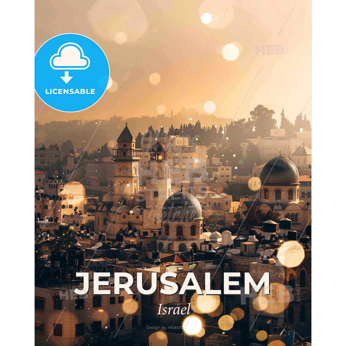 Jerusalem Skyline Art: Double Exposure Wonders - A city with many buildings and a few trees - Square format print template