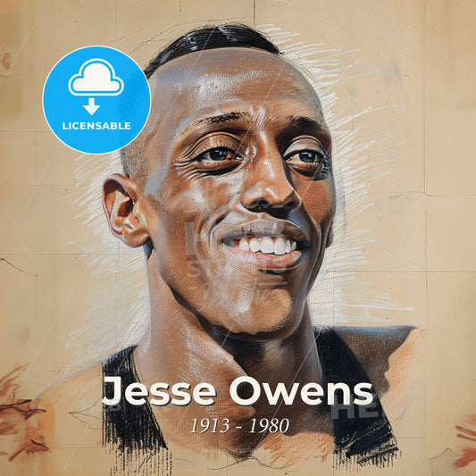 Jesse Owens, 1913 - 1980, American track and field athlete - A Man Smiling With Chalk On A Wall Print Template