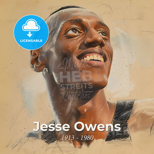 Jesse Owens, 1913 - 1980, American track and field athlete - A Man Looking Up To The Side Print Template